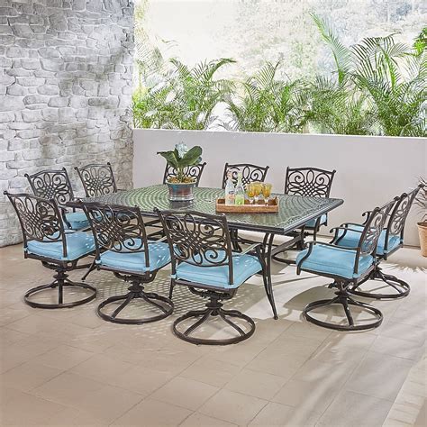 Hanover Traditions 11 Patio Dining Set Aluminum Rectangle Table with 10 ...