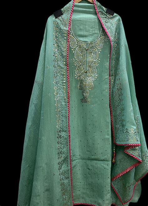 Mukaish work crushed silk suit with