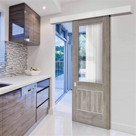 Single Sliding Door & Wall Track - Laminate Mexicano Light Grey Door ...