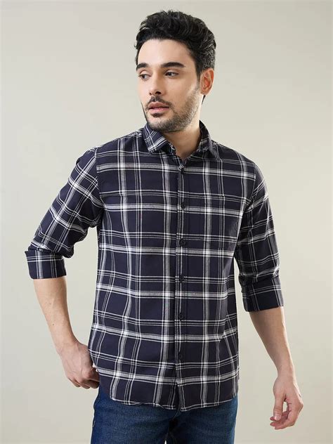 Mens Navy Checkered Regular Fit Shirt – Tim Paris