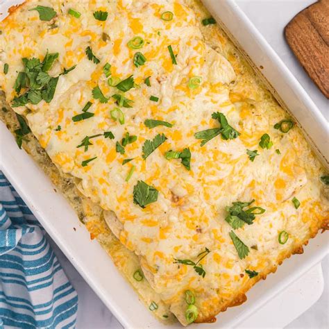 Creamy Green Chili Chicken Enchiladas Casserole