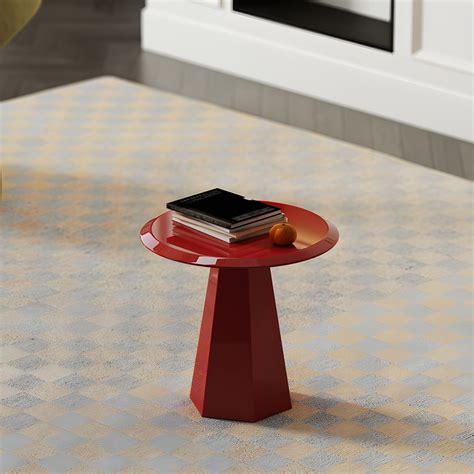 Scandinavian Red Wood End Table with Round Pedestal Base, Standard ...