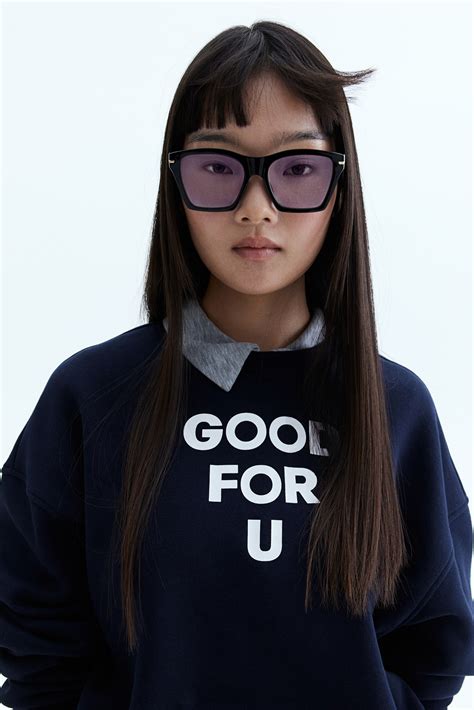 Printed sweatshirt - Navy blue/Good for U - Ladies | H&M GB