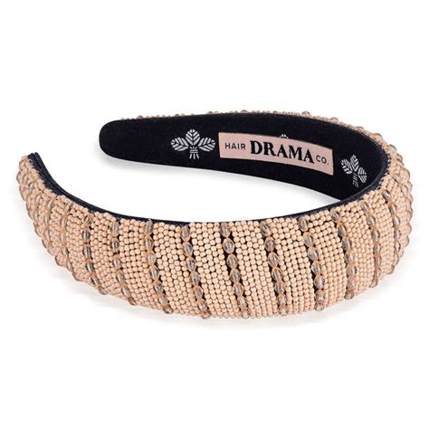 Irina Flat Hair Band - Beige & Gold – Hair Drama Company