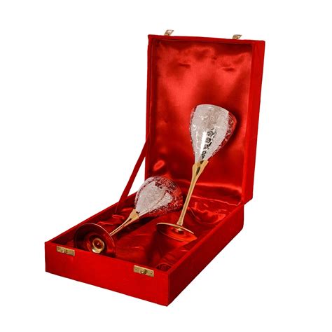 German Silver Grand Wine Glass Set of 2 with Velvet Box - eCraftIndia ...