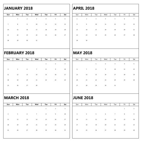 6 Month Printable Calendar - Printable And Enjoyable Learning