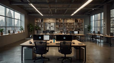 Elevated view of a busy open plan office.