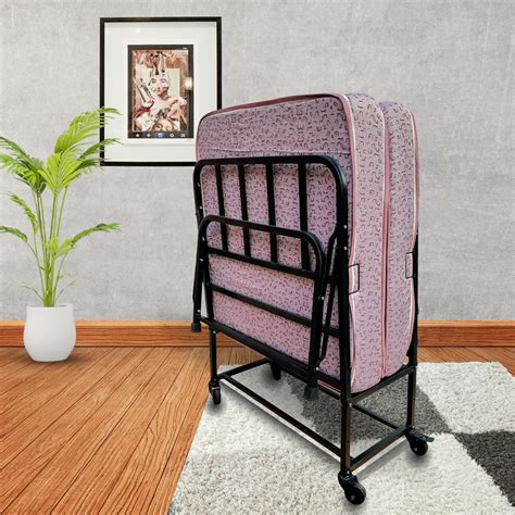 PALMEN Morpho Rollaway Folding Single Bed with Mattress 6 inch Foldable ...