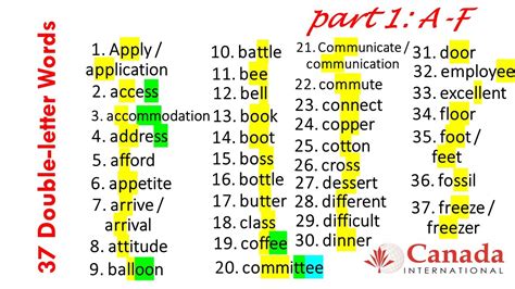 SPELLING: 37 Double-letter Words. Part 1:A-F - YouTube