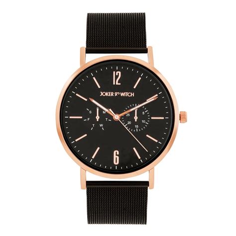 Joker & Witch Stainless Steel Men Agera Black Dial Gunmetal Mesh Strap ...