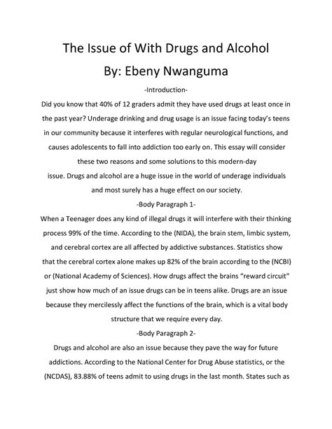 The issue of drugs and alcohol - reaserch essay - The Issue of With ...