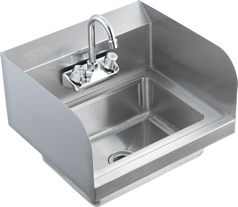 VEVOR Commercial Hand Sink with Faucet and Side Splash, Stainless Steel ...