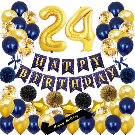 yujiaonly 24TH Birthday Party Decorations-Happy Birthday Banner Gold ...