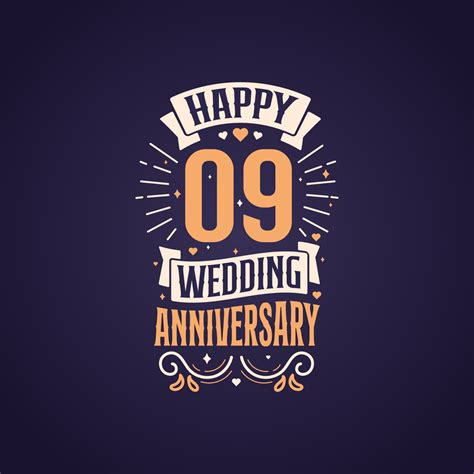 Happy 9th wedding anniversary quote lettering design. 9 years ...