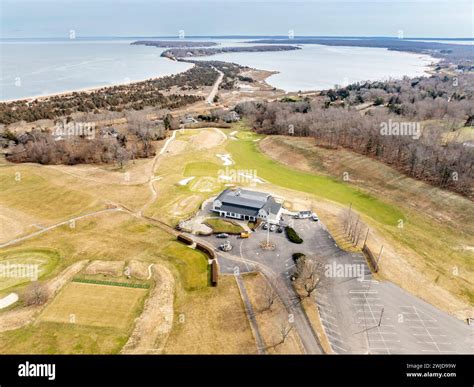 aerial view of winter day at Gardiners Bay Country Club in Shelter ...