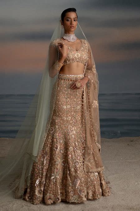 Buy Pink Net, Satin, Tulle Pearls, Old Rose Floral Embroidered Lehenga ...
