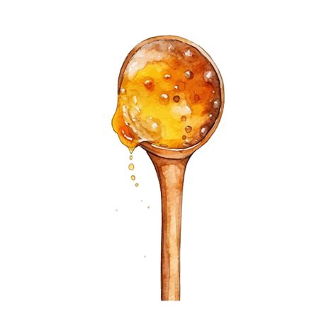 Aquarell runder Holzlöffel für Honig mit Tropfenillustration | Premium ...