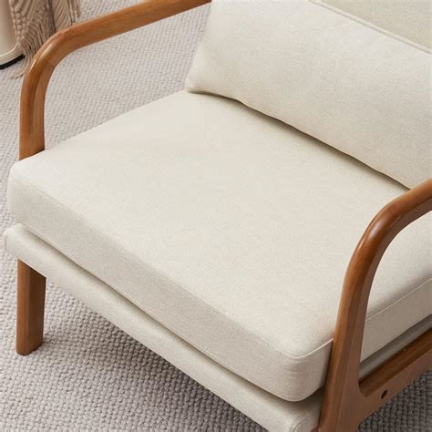 Buy Bonnlo High Back Linen Beige Mid Century Modern Accent Chair, Soild ...