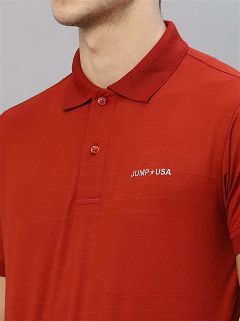 JUMP USA Men Rust Solid Polo Collar Sports T-Shirt