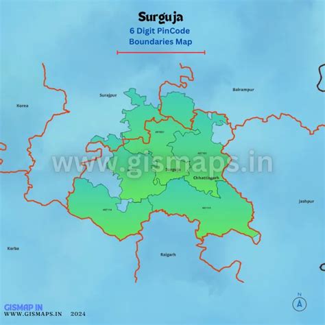 Surguja Pincode Boundaries Map (Chhatisgarh)