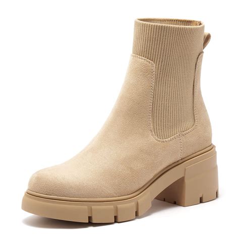 REDTOP Women's Elastic Chelsea Boots Chunky Block Heel Platform Lug ...