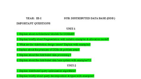 DDB Important Questions: Key Concepts and Architectural Models - Studocu