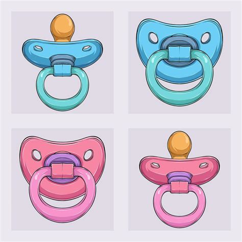 Hand drawn bright children pacifiers set, pacifier baby care newborn ...