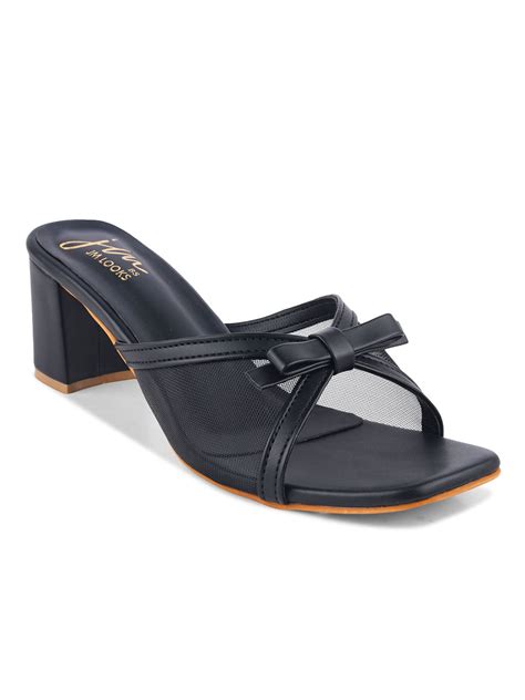 JM Looks Block Sandals Chic Mesh Strap Bow Sandals