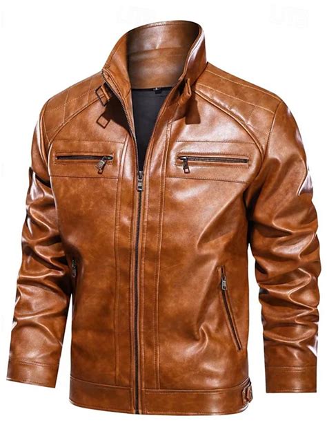 Men's Faux Leather Jacket Biker Jacket Red Leather Jacket Motorcycle ...