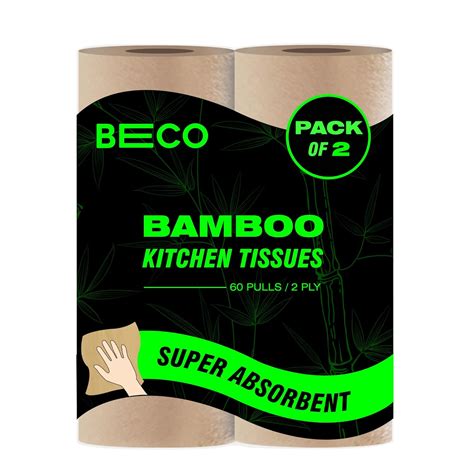 Beco Bamboo - 2 Ply Kitchen Tissue/Towel Roll | 120 Pulls (60 pulls x 2 ...