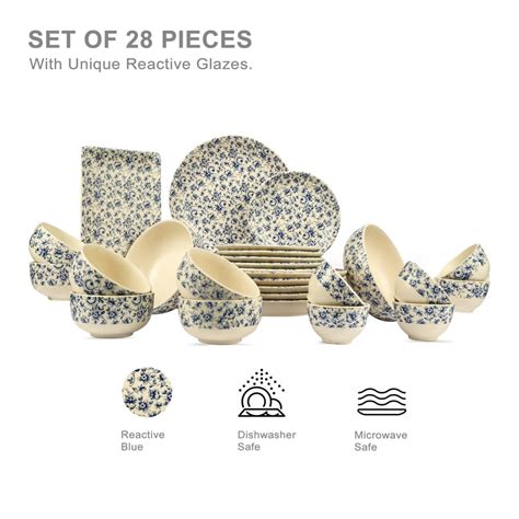 Neelambar Floral Ceramic Dinner Set of 28 pcs - Amalfiee Ceramics
