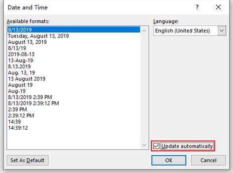 Setting the Date Automatically in Word 的图像结果