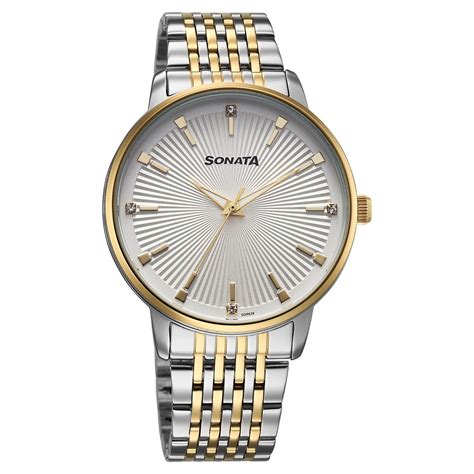 Buy Online Sonata Eternia Quartz Analog White Dial Metal Strap Watch ...
