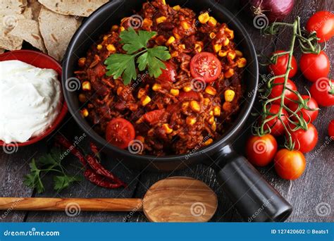 Hot Chili Con Carne. Mexican Food Tasty and Spicy. Stock Photo - Image ...