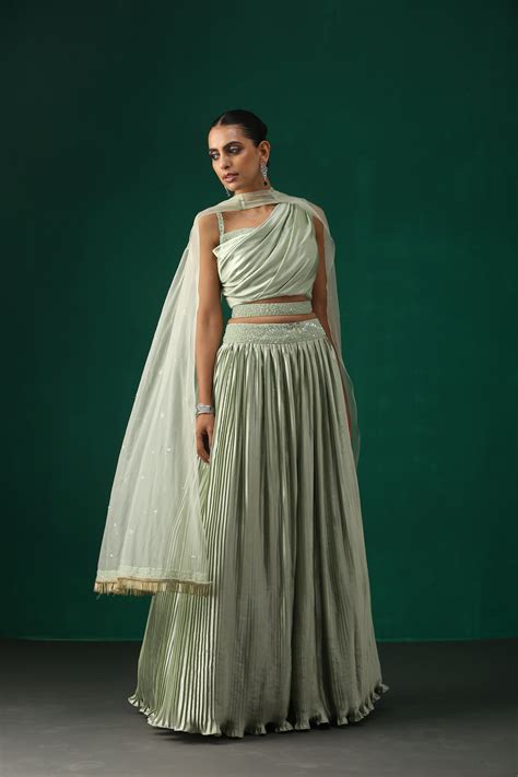 Sea Green Pleated Lehenga Set – MINAKI