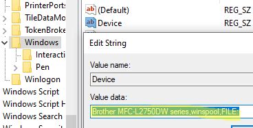 Image result for Default Printer Registry Local Machine