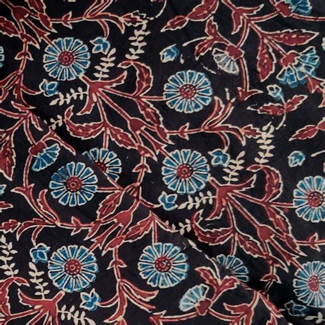 Pure Cotton Double Ajrak Black With Blue Maroon Wild Flower Jaal Hand ...