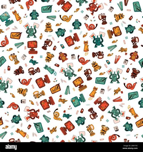 Cute, Simple, Happy and Colorful Robots in green, orange, yellow and ...