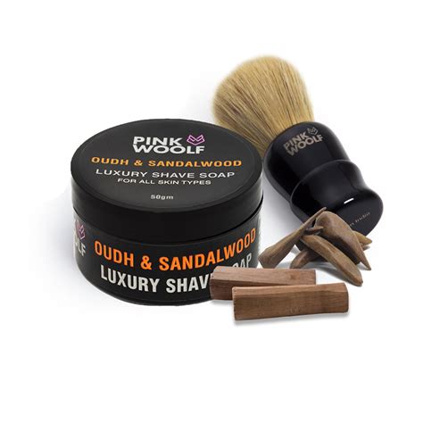 Pink Woolf 2 Pieces set Shaving Brush & OUDH & SANDALWOOD Shaving Soap ...
