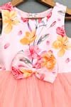 Buy Peach Net, Linen, Cotton Bows Floral Bouquet Print Dress For Girls ...