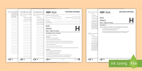AQA Style French Writing Specimen Paper 4: Higher