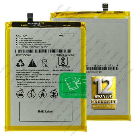 Genuine Battery ACBPN40M11 for Micromax Infinity N11 N8216 4000mAh wit ...