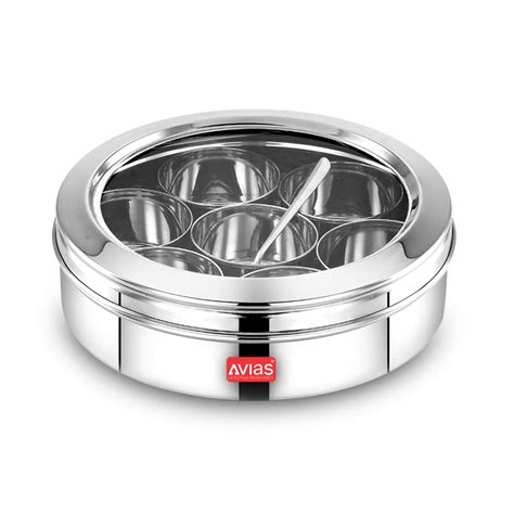AVIAS Elegant Stainless Steel Spice Box Cum Organiser With See-Through ...