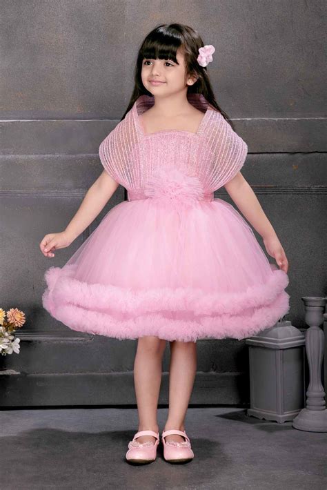 Pink Frock Embellished With Flower And Sequins For Girls – Lagorii Kids