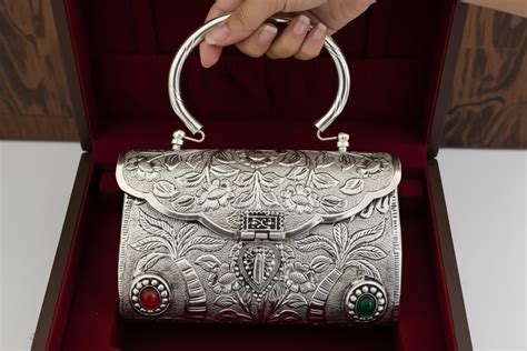 Floral Carved Heritage Brass Clutch with Gem Accents – TyoharMart