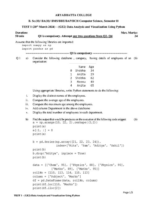 GE2-DAVP - Test 1- March 2024 - Session 2023-24 - Page 1 / TEST 1 ...