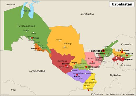 Uzbekistan Map | Political Map of Uzbekistan - AnnaMap.com