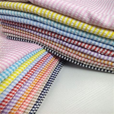 Multicolor Checks Stripes Seersucker Fabric, Bright Colors Plain Wave ...