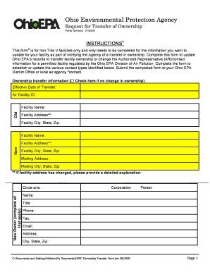 Fillable Online Ohio Environmental Protection Agency Ownership Transfer ...
