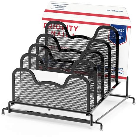 SimpleHouseware Desk 5 Sections Step File Sorter Organizer, Black ...